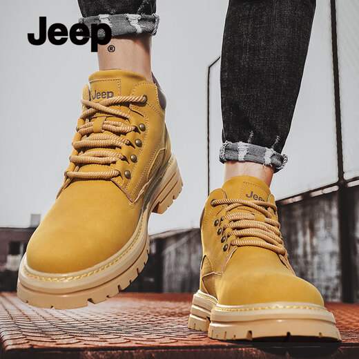 Jeep Jeep Jeep Mid-Top Kick-Kick Big Yellow Boots Summer para hombres Nuevas botas de trabajo de suela gruesa al aire libre Martin Boots Boots amarillo [Tamaño de zapato deportivo estándar] 42