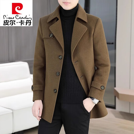 皮尔卡丹（pierre cardin）2024新款冬季高档毛呢大衣男士双面呢中长款羊毛呢子外套男西装领 805黑色【羽绒内胆】 2XL 【145-160斤】