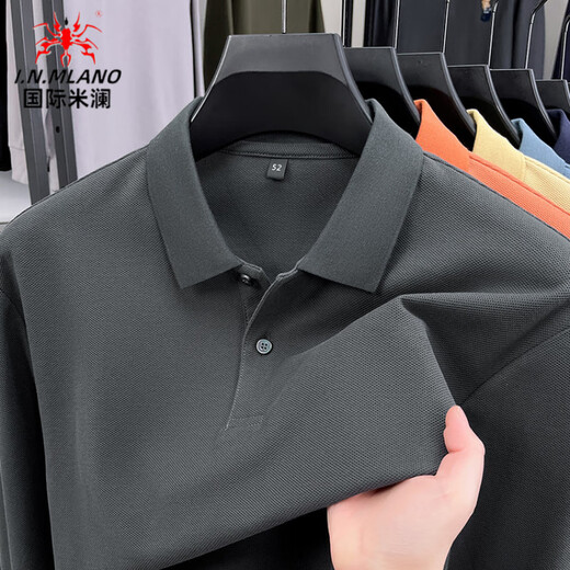 International Milan high-end brand 2025 spring and autumn new 100% cotton long-sleeved middle-aged and elderly men's lapel T-shirt POLO bottoming shirt Huahui XL recommended 130-155Jin Jin equals 0.5 kg