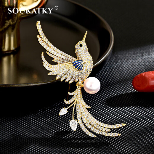 SOUKATKY light luxury brand brooch, high-end female corsage, exquisite brooch, birthday gift for wife and girlfriend, Chinese style ancient phoenix brooch, next day delivery