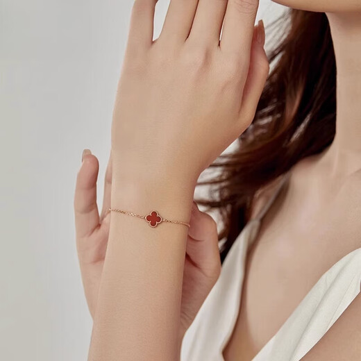 Four-leaf clover bracelet for women 18k gold 18K gold single flower au750 color gold rose gold red agate seven rose gold black agate single flower bracelet