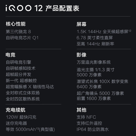
vivo iQOO12 / 12Pro second-hand mobile phone Android Aiku 5G gaming e-sports mobile phone Large bottom main camera periscope telephoto [iQOO12] Track version 12GB+256GB 99 new