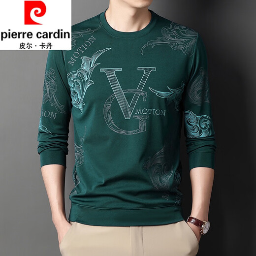 Pier Cardin Hielo para hombres Seda fría Folía transpirable Camiseta de manga larga primavera y otoño delgada sudadera redonda de cuello redondo Camisa de camiseta de mediana edad y jóvenes azules azul 6627 170/l