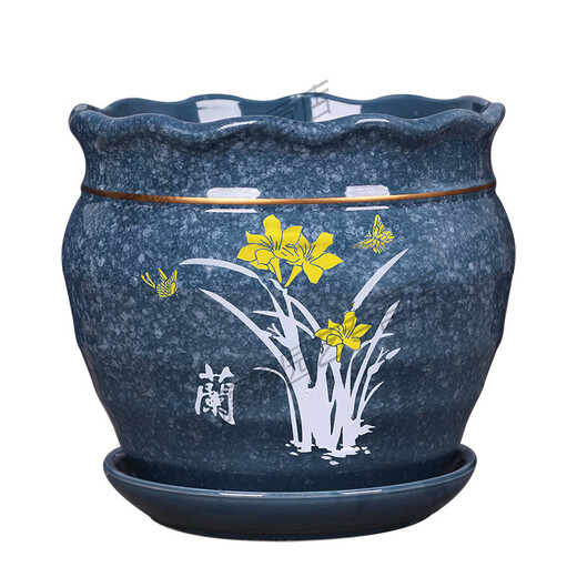 Pot de flor Cerámica NUEVA POTA DE FLORO CERÁMICA Cerámica con bandeja Simple NUEVO Balcón Chino Balcón Planta Verde Orquídeo Planta Suculenta Flower Pot gris 7170 Rich y auspicioso Dos Cerámico X Medium Medium