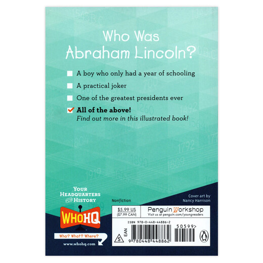 【99元任选4件】Who Was 英文原版 世界名人传记 英语读物 章节书 课外阅读 【送音频】谁是林肯