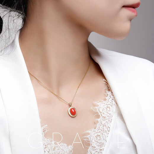 Meluxe yellow 18K gold coral pendant red natural coral pendant birthday gift for wife and mother 8*10mm (with silver chain)