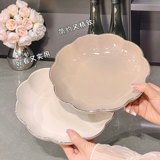 喜佰盛陶瓷碗釉下彩家用现代简约汤碗盘子饭碗套装高档碗筷碗盘餐具整套 微波炉适用8.5寸花瓣盘2个【1278