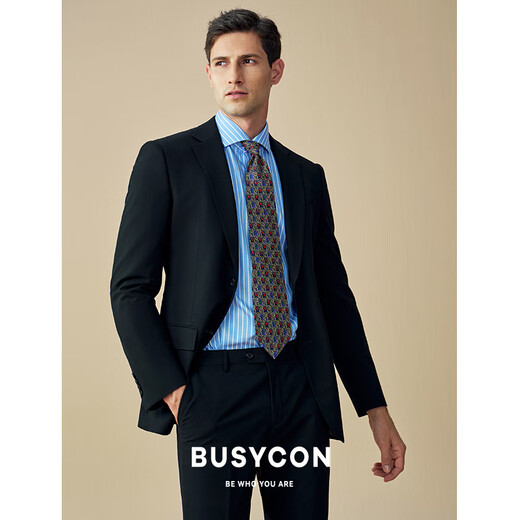 BUSYCON blue wool suit men's suit business high-end formal dress groom wedding dress wedding suit three-piece black two-piece suit (top + pants) 54 reference weight 165-175Jin Jin is equal to 0.5 kg