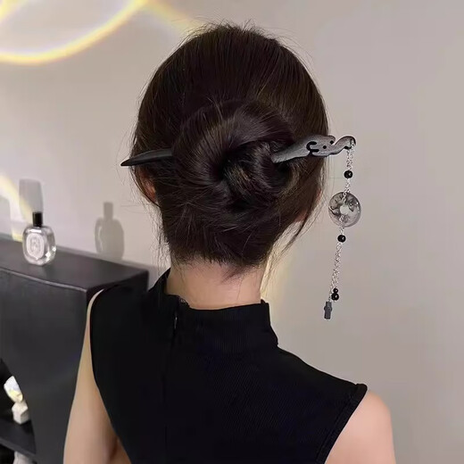 Two generations of happy horse-faced skirts, hairpins, women's ancient style tassels, modern cheongsam, wooden hairpins, hairpins, Hanfu plate hair accessories, gift, green