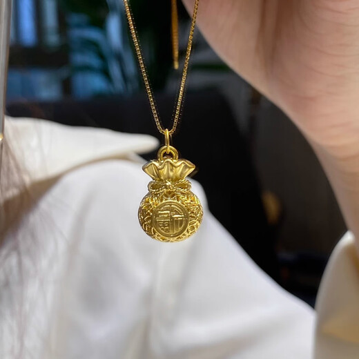 Chow Tai Sang Gold Pure Gold 999 Filigree Blessing Bag Necklace Women's Full Money Bag Pendant Pendant Platinum Bracelet Gold Blessing Bag Pendant + Gold Beads Black Rope Necklace