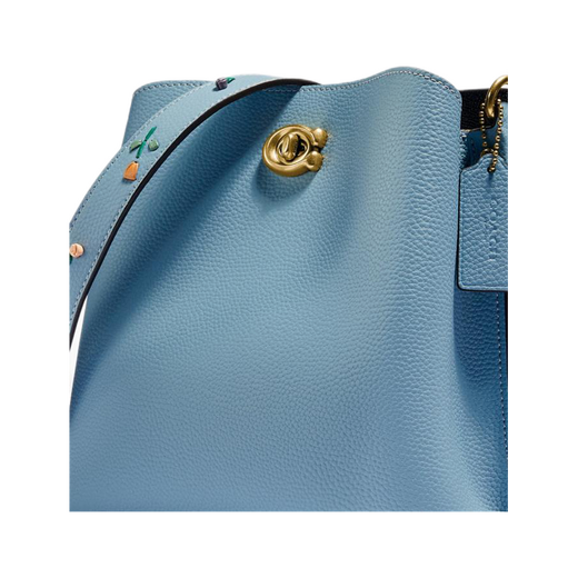 Coach Kouchi women's bag Willow bucket bag Classic fashion temperament simple casual large capacity shoulder bag Blue floral embroidery c3891