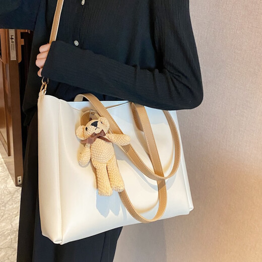 纪诗哲包包女包单肩包女士斜挎水桶包托特包送女友老婆生日情人节礼物 米色 礼盒装
