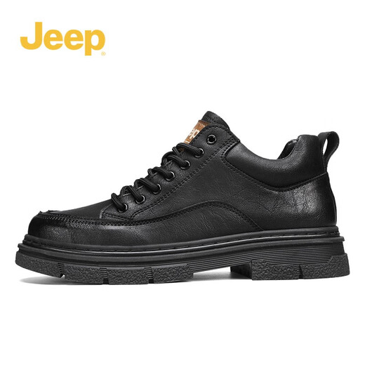 Jeep Herrenschuhe, niedrige Top-Martin-Stiefel 2024 Neuer Winter Britisch-Trendgeschäft Casual Herren dicker Lederschuhe schwarz 41