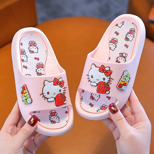 Sanrio Sanrio children's slippers cartoon cute summer home indoor slippers Kuromi girls non-slip parent-child slippers 2808 pink Melody size 34/35 inner length 21.5 cm