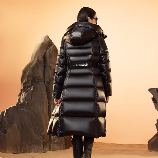Govan Black Gold Goose Down Jacket Queen 2.0 Nine-lattice Long Women's Down Jacket Winter Waist Thick Jacket Black L