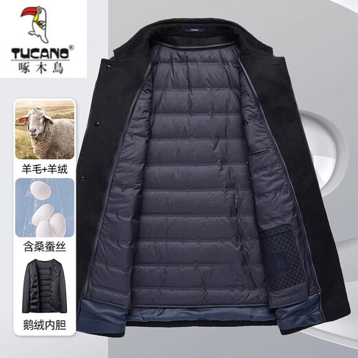 啄木鸟（TUCANO）品牌高档羊绒大衣男鹅绒内胆中长款羊毛呢外套中老年爸爸冬装加厚 8207藏蓝【鹅绒内胆】 180