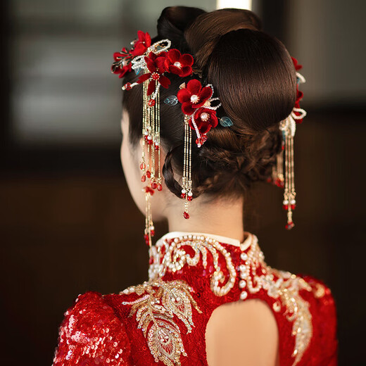 Dijing Braut XiUhe Kleidung Engagement XiUhe Kopfschmuck Hochzeit Chinesische Rote Phoenix Krone Newcomer Toast Kleidungskopf Blume Zertifikat Requisiten