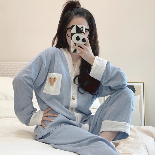Yalu pajamas women's 2025 autumn and winter new long-sleeved simple ladies loose and versatile casual and high-end home clothing set 3884 M [75100Jin [Jin equals 0.5 kg]]