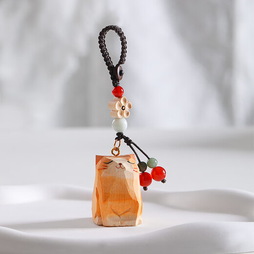 爱礼优手工木雕猫咪编织钥匙扣汽车桃木梅花书包挂件精致挂饰生日小礼物 木雕柴犬-编织钥匙扣