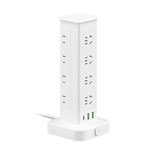 Vertical design saves space. Authentic vertical socket national standard 3C certification. Home desktop office multi-functional USB multi-hole plug strip wiring board power socket. Upgraded vertical 3-layer anti-overload + USB 12 sockets 1.8 meters.