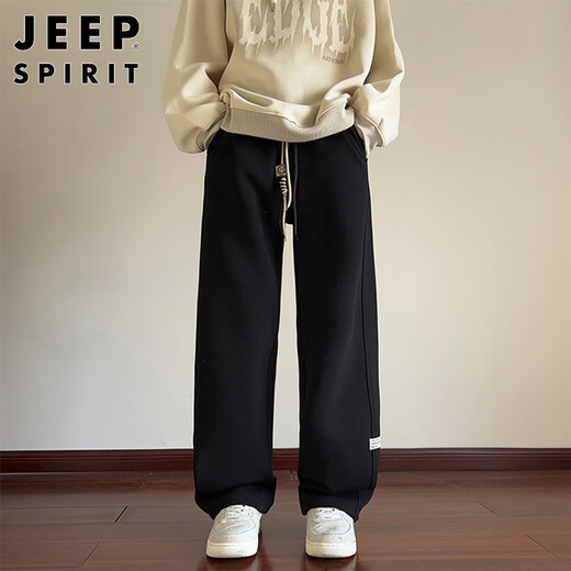 JEEP SPIRIT Jeep pants men's casual pants men's autumn and winter loose straight sportswear trousers black 2XL