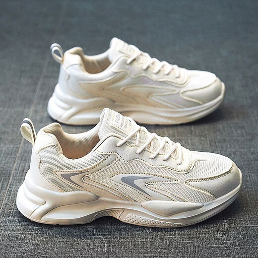 Wei Guang, Papa Schuhe Männer atmungsaktives Mesh-Laufschuhe dicker alleinerhöhender Schuhe Retro lässige und vielseitige Walking-Sneakers Beige 42