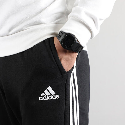 Adidas Herrenhosen, Frühlings- und Herbst -Fitnesstraining -Hosen, atmungsaktive Casualhosen, Hosen, schlanke Hosen, DT9901/Schwarz/Seite, die drei Streifen kontrastieren