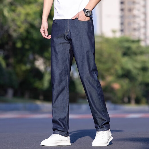 Romon Jeans delgados Pantalones de negocios de seda de seda de hielo heterosexual para hombres Papá elástico para hombres pantalones casuales a la moda 9763 Seda de hielo Negro Regular 34