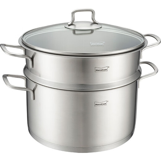 Momscook stainless steel steamer set 26cm multi-layer steaming grid steamer 304 single layer double bottom thickened universal soup steamer dual-purpose MT2614ST1 26cm