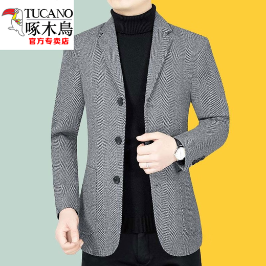 Woodpecker (TUCANO) three-button men's suit spring business casual suit woolen small suit spring and autumn jacket 82305 gray 4XL 195 recommended 190-210Jin Jin equals 0.5 kg