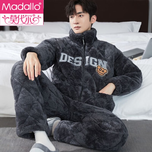 Modal Pyjamas Herren Plus samt dicker lässiger Flanell-Flanell-Set für Herbst- und Winter-Baumwoll-Jungdicke Korallenmerze, um außerhalb C9902 zu tragen [Zipper-Stand-up-Kragen] 3xl [165jin [Jin gleich 0,5 kg] -189jin [Jin gleich 0,5 kg]]
