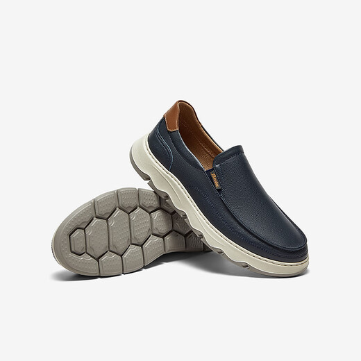 Bata Loafers Men's 2025 Spring Casual Casual Breatable Cow Wide Grueso Pedal de un pie G6850am5 Azul oscuro 42