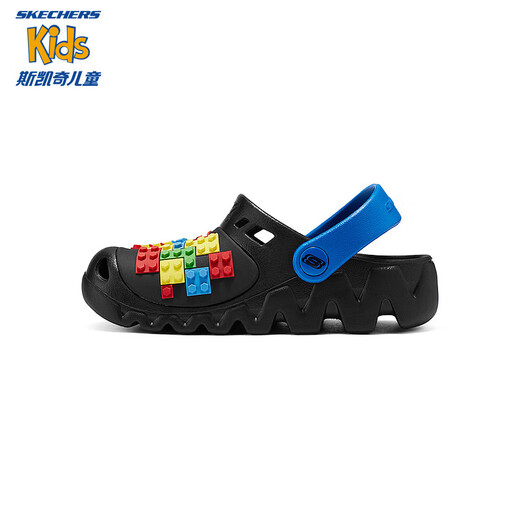 SKECHERS斯凯奇2024夏新款商场同款儿童一脚蹬洞洞鞋男童沙滩鞋402226L 黑色/多彩色/BKMT 27.5