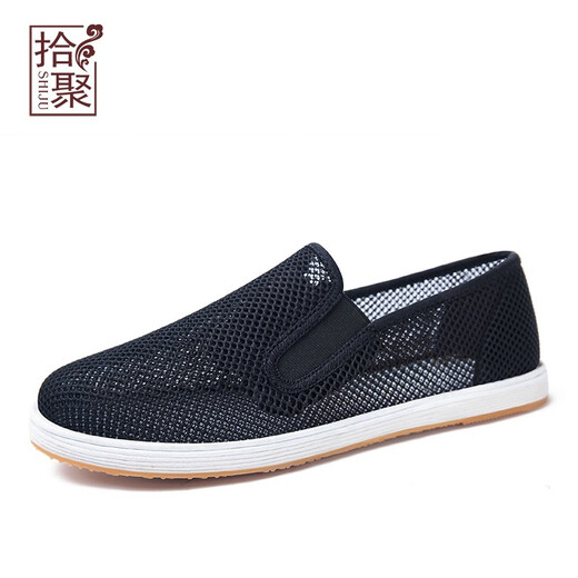 
Shiju old Beijing cloth shoes men's spring and autumn traditional thousand-layer sole lazy middle-aged and elderly dad shoes classic Chinese style men's shoes 12596N44 black (net shoes) 38
