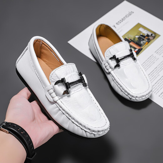 Henku Children's Leisure British Student Campus Performance pour enfants à deux couches Cowhide Soft Sole Boys Chaussures en cuir noir