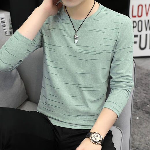 
Taranto base shirt for men's autumn and winter inner wear fashionable 2023 new Chinese style long-sleeved T-shirt for men's spring and autumn ice silk cotton round neck trendy white horizontal lines round neck long sleeves 1518 M 80-Jin [Jin equals 0.5 kg] wear