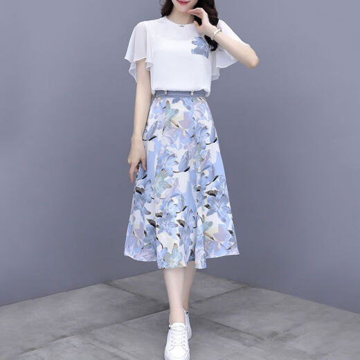 Yoekbird Vestido de gasa dulce francesa para mujeres en verano 2025 Nuevo temperamento Falda floral que abraza el set de dos piezas 9767# Blue Original Spot Set s