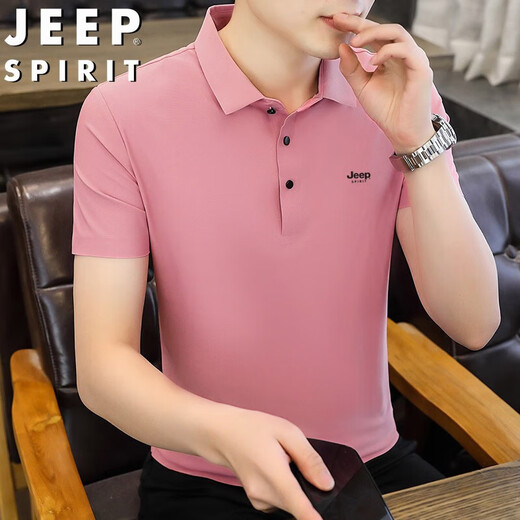 JEEP吉普短袖T恤男夏季冰丝POLO打底衫宽松透气翻领衣服男装团购定制 黑色 XL【建议130-145斤】