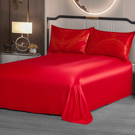 Shibeini Light Luxury Wedding Silk quatre pièces Set Big Wedding rouge 100% Mulberry Silk Liberd Set Silk Home Textile Knot 3897 1,8 mètres Style de feuille de lit (couverture de courtepointe 200x230cm)