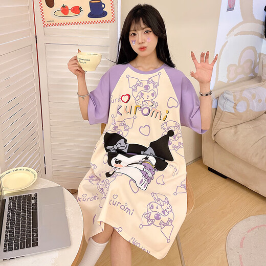 Aifenrou Sommernachthemd für Frauen dünne reine Baumwolle Kurzarm niedliche Cartoon mittelgroße großgröße große Sommerschwangerinnen losen Pyjamas Kleid 723 Lorbeerhund T XL Gewicht 115-135jin [Jin entspricht 0,5 kg]