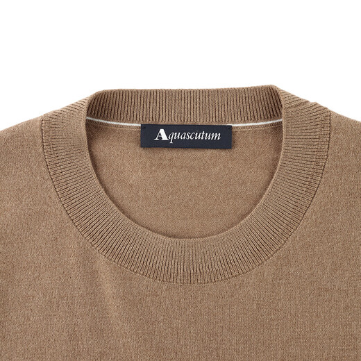 AQUASCUTUM/雅格狮丹秋冬新品男士保暖绵羊毛圆领针织衫Q4867EI071 卡其色83 S
