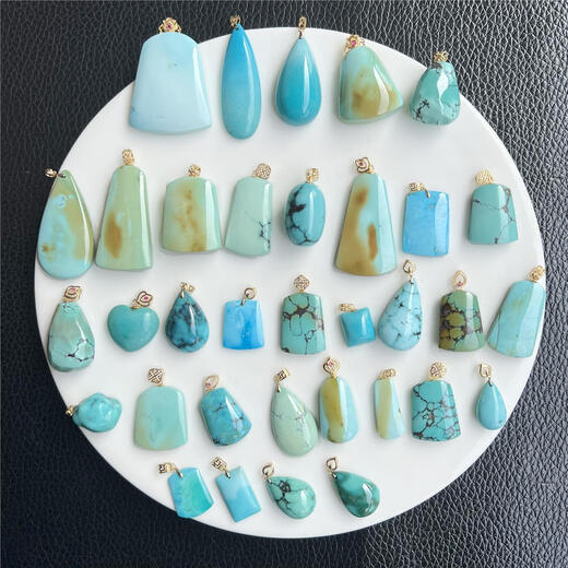 Duchen original mine Hubei turquoise 18K gold pendant pendant women's jewelry high porcelain mesh flower egg surface Wushi brand water drop No. 1 Turquoise Wushi brand