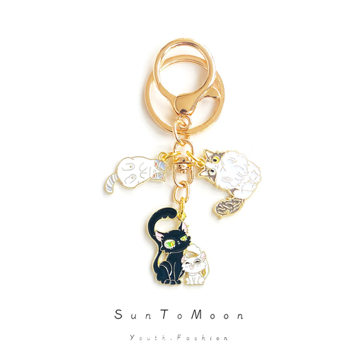 SunToMoon铃芽之旅可爱小猫咪钥匙扣卡通合金女生闺蜜包包AirPods挂件饰品 黑猫咪-钥匙扣