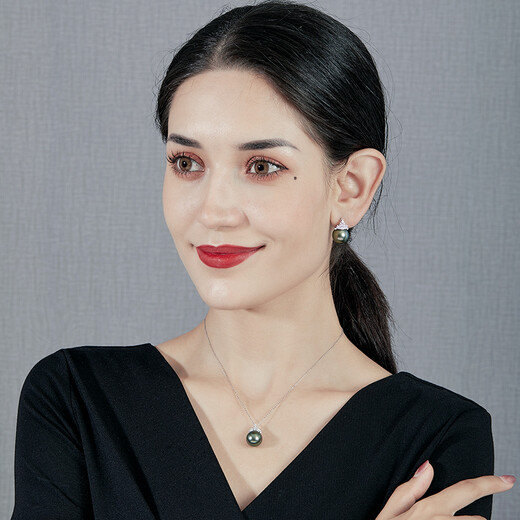 Mohs Tahitian Black Pearl Set Malachite Green Ice Queen Saltwater Pearl Pendant Earrings 18K Gold Diamond Tahitian Black Pearl Pendant 11-12mm