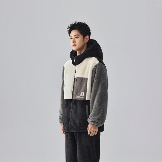 Kissing Cat Soft Velvet Autumn and Winter Couple Pajamas Women's Warm Thickened Men's Suits Home Clothes Can Be Weared Outside 4704 Elegant Gray Men's Style L