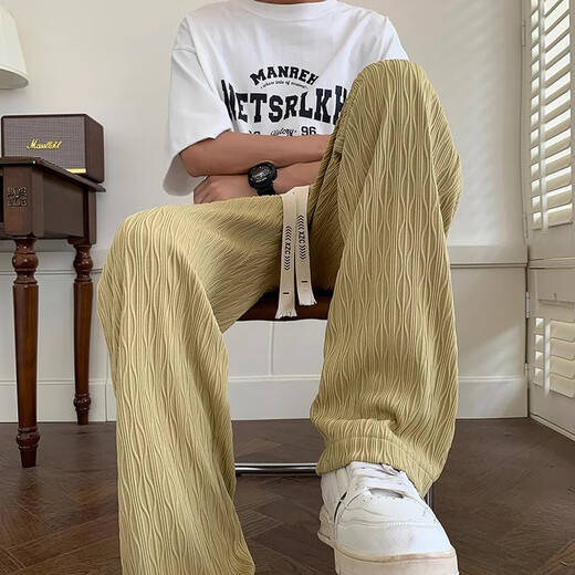 BAA AND BAA draped pants men's spring and summer trendy brand loose straight wide-leg pants 2025 new men's casual ice silk trousers black C138-OPX 2XL [Suggested 140-160Jin [Jin equals 0.5 kg]]