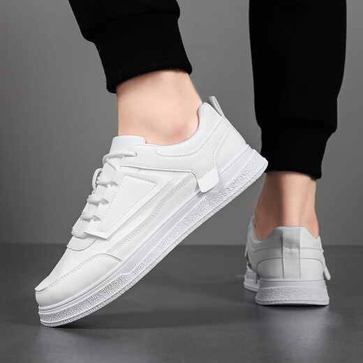 Ching Up Up Men's Shoes para primavera y verano Nuevos zapatos deportivos sin deslizamiento transpirables Diseño de nicho grueso Suele Versátiles White White zapatos para hombres YJ-1105 White 41