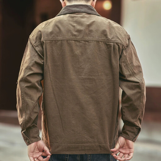 JEEP SPIRIT Jeep American retro heavyweight work jacket 2024 men's spring and autumn pure cotton new outdoor hunting jacket handsome jacket Khaki XL suitable for 155-175Jin Jin equals 0.5 kg