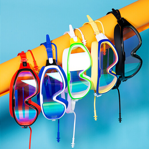 Shimeijia swimming goggles, anti-fog large-frame high-definition swimming goggles for men and women, comfortable fit, leak-proof adult diving glasses, one-piece earplugs 8031Q, electroplated style, cool black