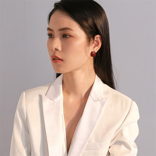 Qlady geometric burgundy earrings for women 2025 new style high-end earrings for women niche light luxury silver needle earrings